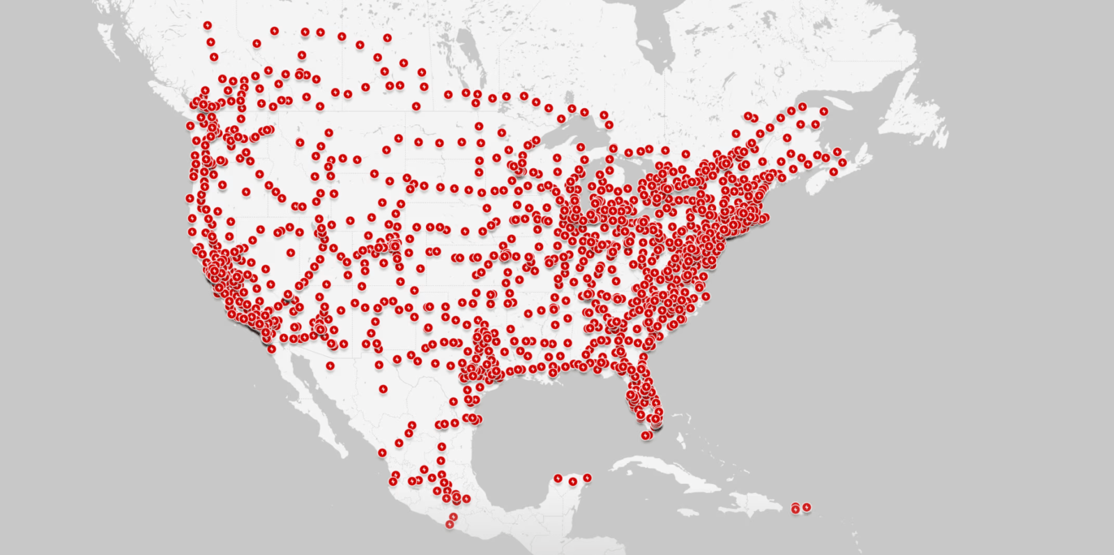 Mapa de rede de supercharger tesla